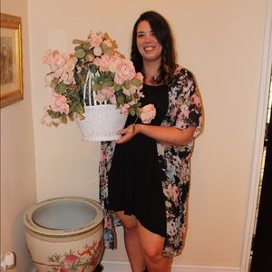 Long, sheer, floral print cover up jacket